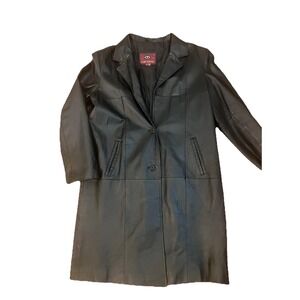 Y2k Vintage Whimsigoth Marc Mattis Coat Sz XL  Black Leather Mid Length Emo